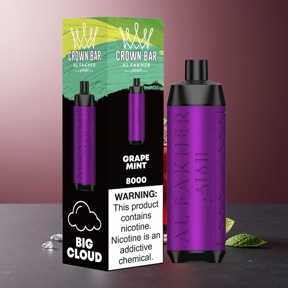 Al Fakher Crown Bar 8000 Cristal Vape Disposable Mentiță Struguri 18ml 8000 Pufuri