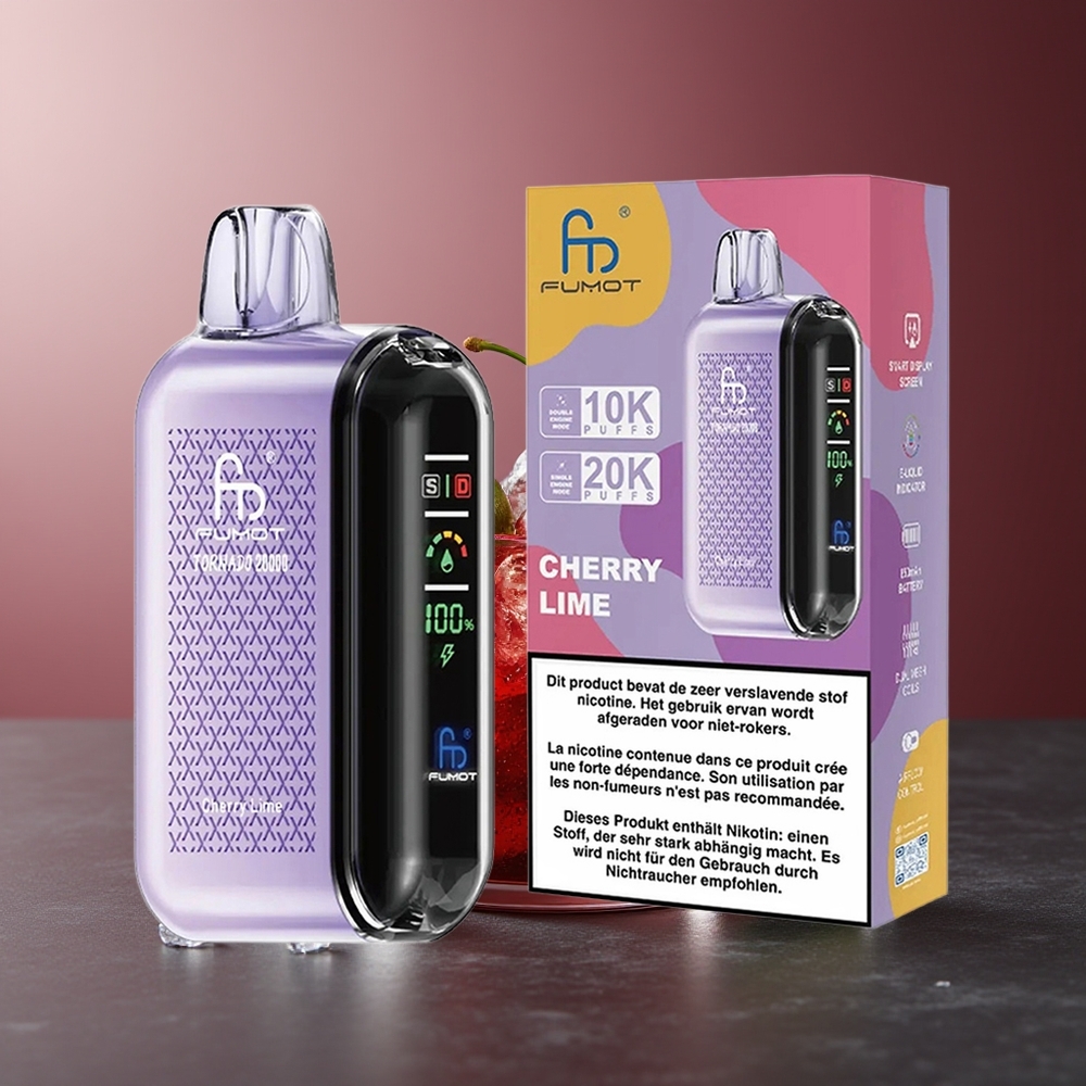 Fumot Tornado 20000 Pufs Cireșe Lime Dual Mesh Coil Smart Display