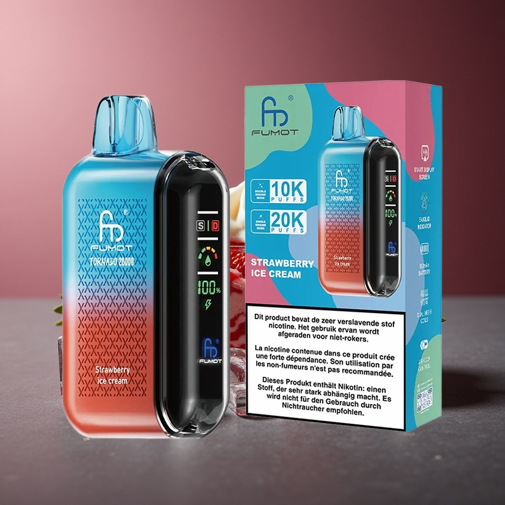 Fumot Tornado 20000 Pufs Înghețată Căpșuni Dual Mesh Coil Smart Display