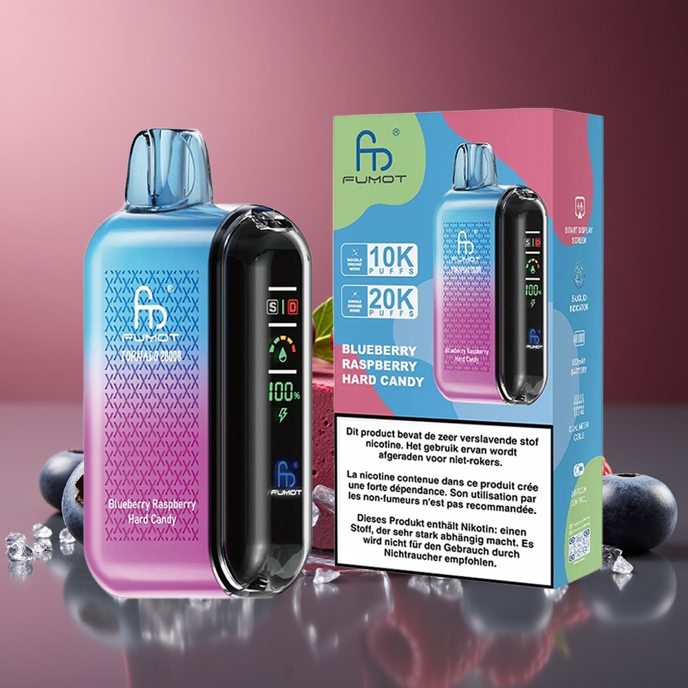 Fumot Tornado 20000 Pufuri Afine Zmeură Bomboane Arome Dual Mesh Coil Smart Display