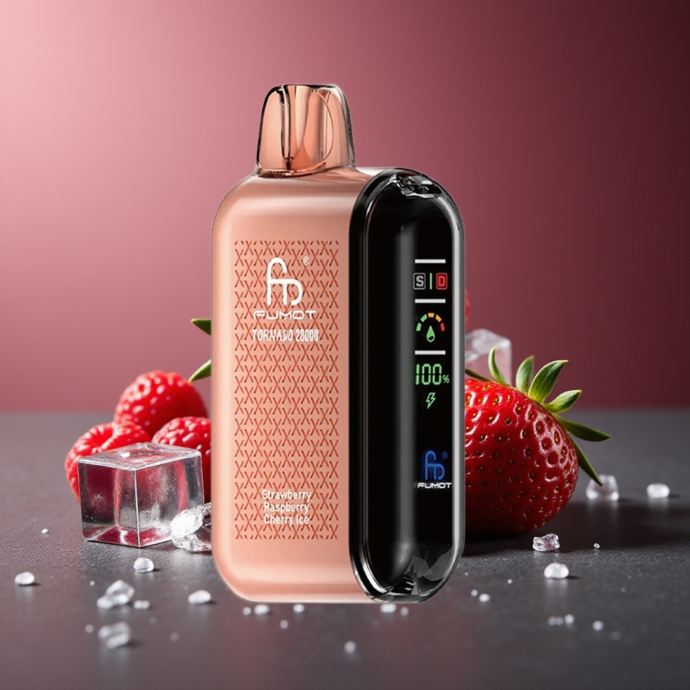 Fumot Tornado 20000 Pufuri Capsuni Zmeură Gheață Baterie Reîncărcabilă 850mAh Afișaj Smart