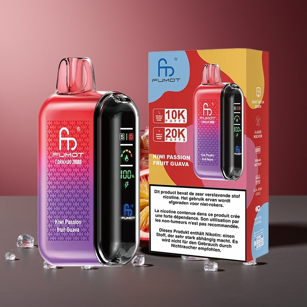 Fumot Tornado 20000 Pufuri Kiwi Fructul Pasiunii Guava Baterie Reincarcabila 850mAh Afisaj Smart
