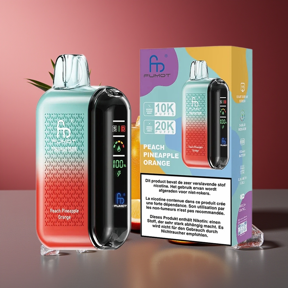Fumot Tornado 20000 Pufuri piersică ananas portocală Dual Mesh Coil Smart Display