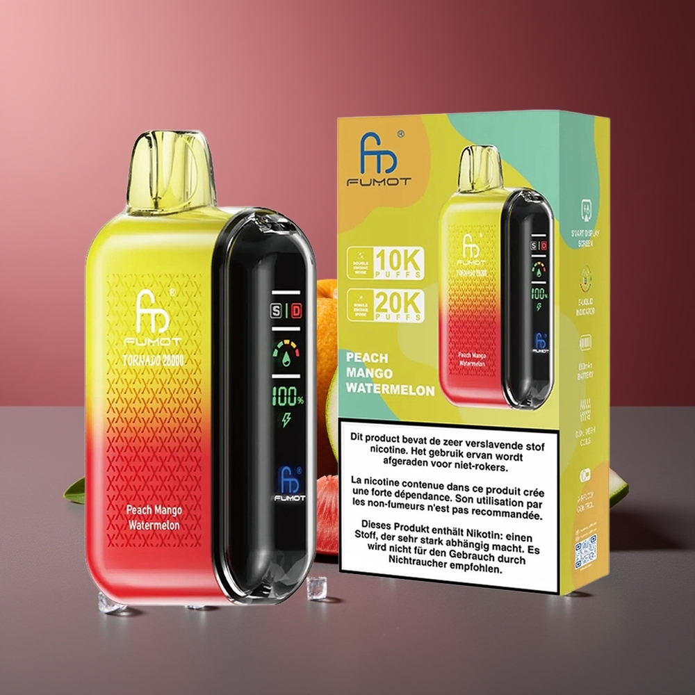 Fumot Tornado 20000 Pufuri piersică mango pepene galben Dual Mesh Smart Display