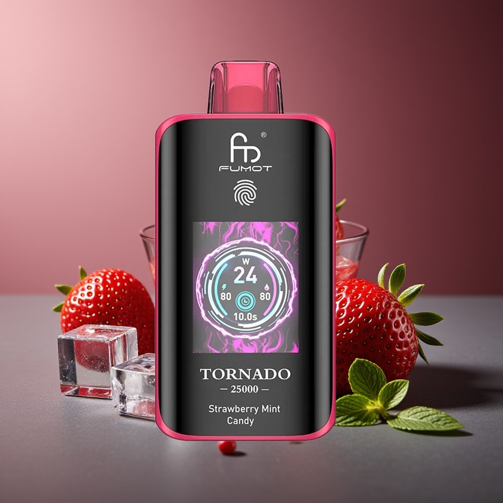 Fumot Tornado 25000 Pufuri Capsa de Mentă cu Aroma de Căpșuni Baterie Reincarcabilă 700mAh 20ml Lichid Preumplut