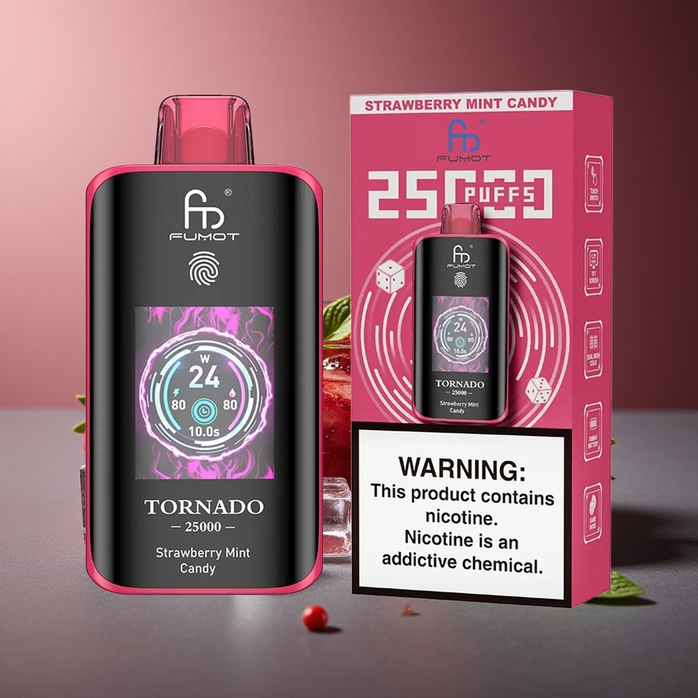 Fumot Tornado 25000 Pufuri Capsa de Mentă cu Aroma de Căpșuni Baterie Reincarcabilă 700mAh 20ml Lichid Preumplut