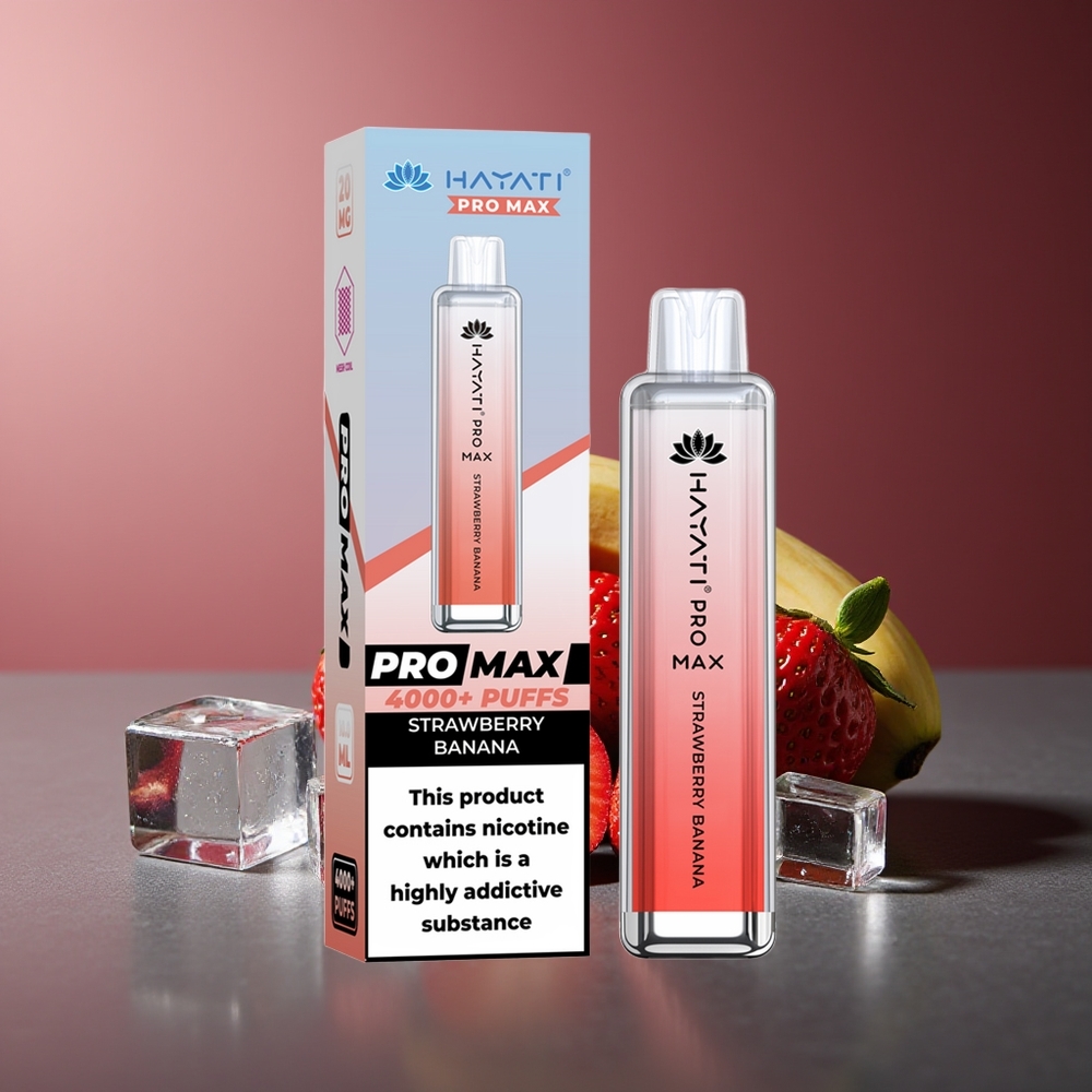 Hayati Pro Max 4000 Pufuri Dispozabil Vape Căpșuni Banane LED Reîncărcabil