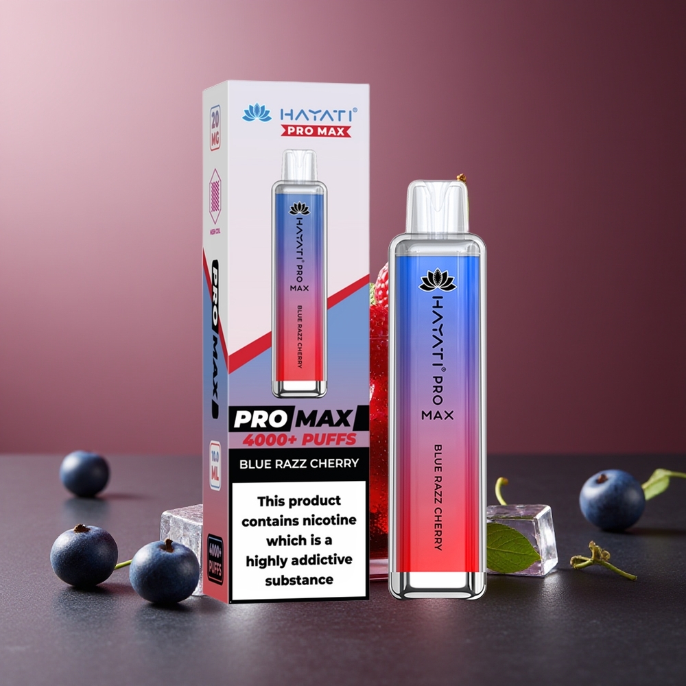 Hayati Pro Max 4000 Pufuri Vape Afine-Cireșe Albastru 2% Reîncărcabil