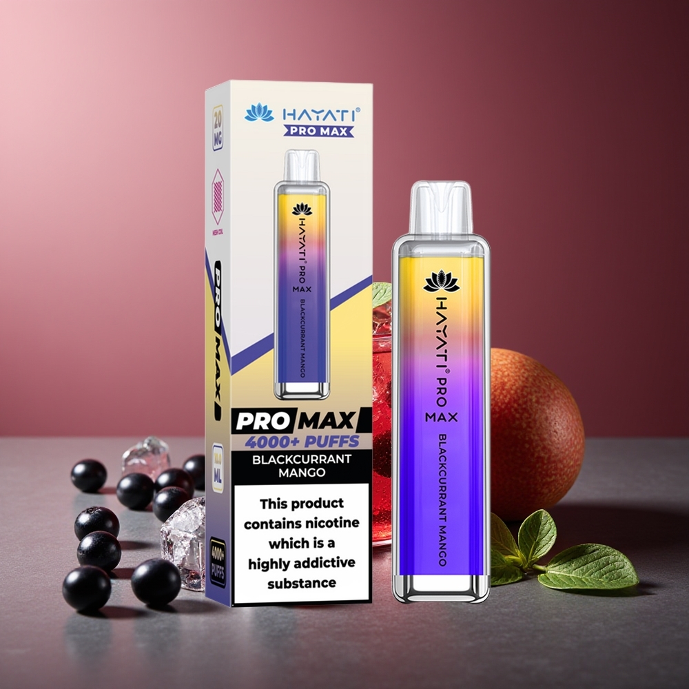 Hayati Pro Max 4000 Pufuri Vape Coacăz Mango Dual 1.1 Ohm Mesh Coil 1400mAh