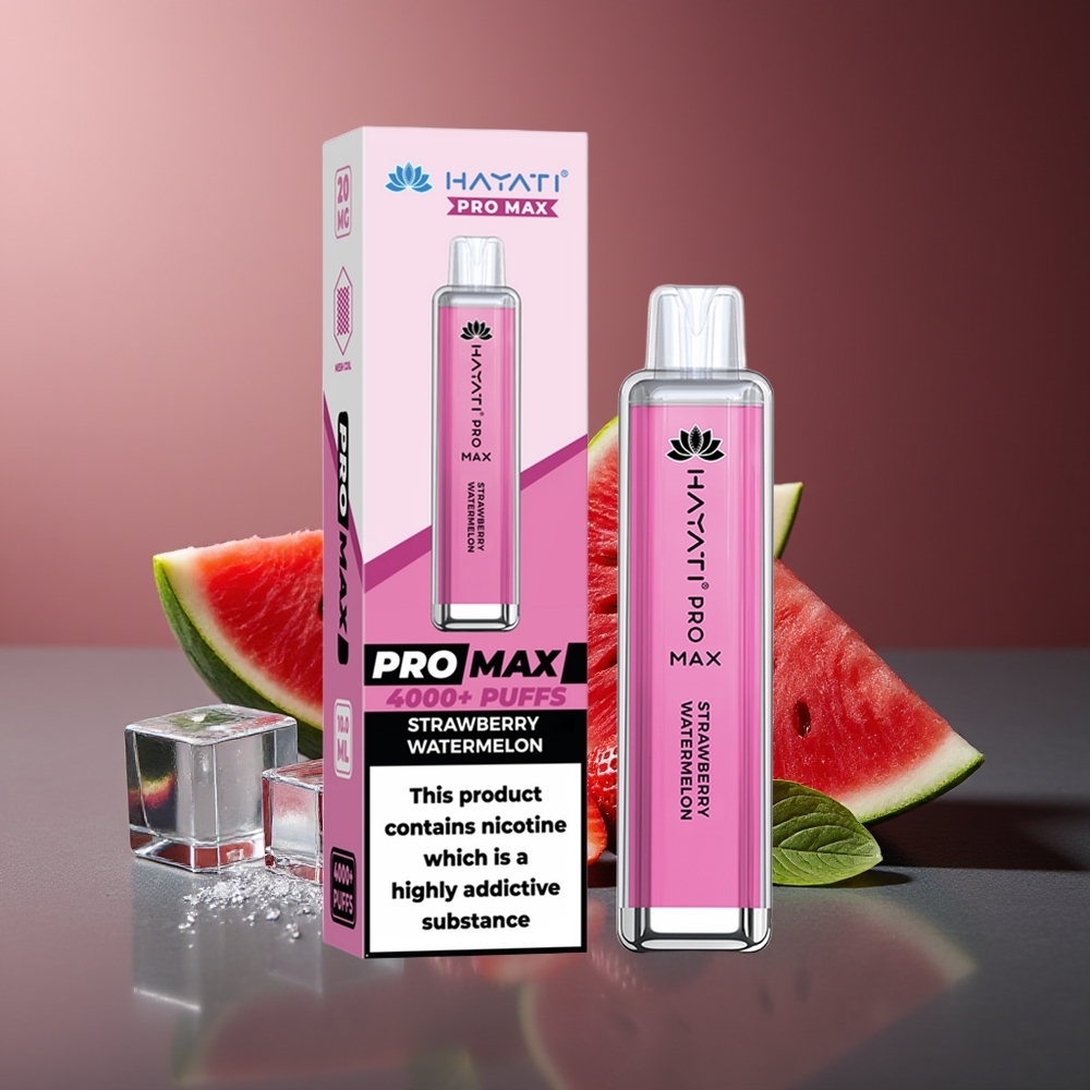 Hayati Pro Max 4000 Pufuri Vape Disposable Căpșună Pepene Verde LED Recărcabil