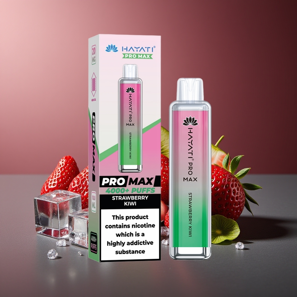 Hayati Pro Max 4000 Pufuri Vape Disposable Căpșuni Kiwi 2% LED