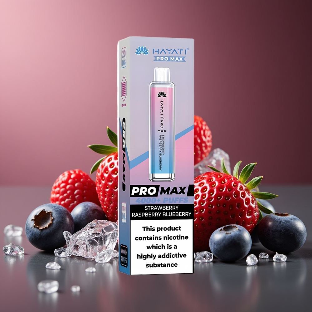 Hayati Pro Max 4000 Pufuri Vape Dispozabil Căpșuni Zmeură Afine Baterie Reîncărcabilă