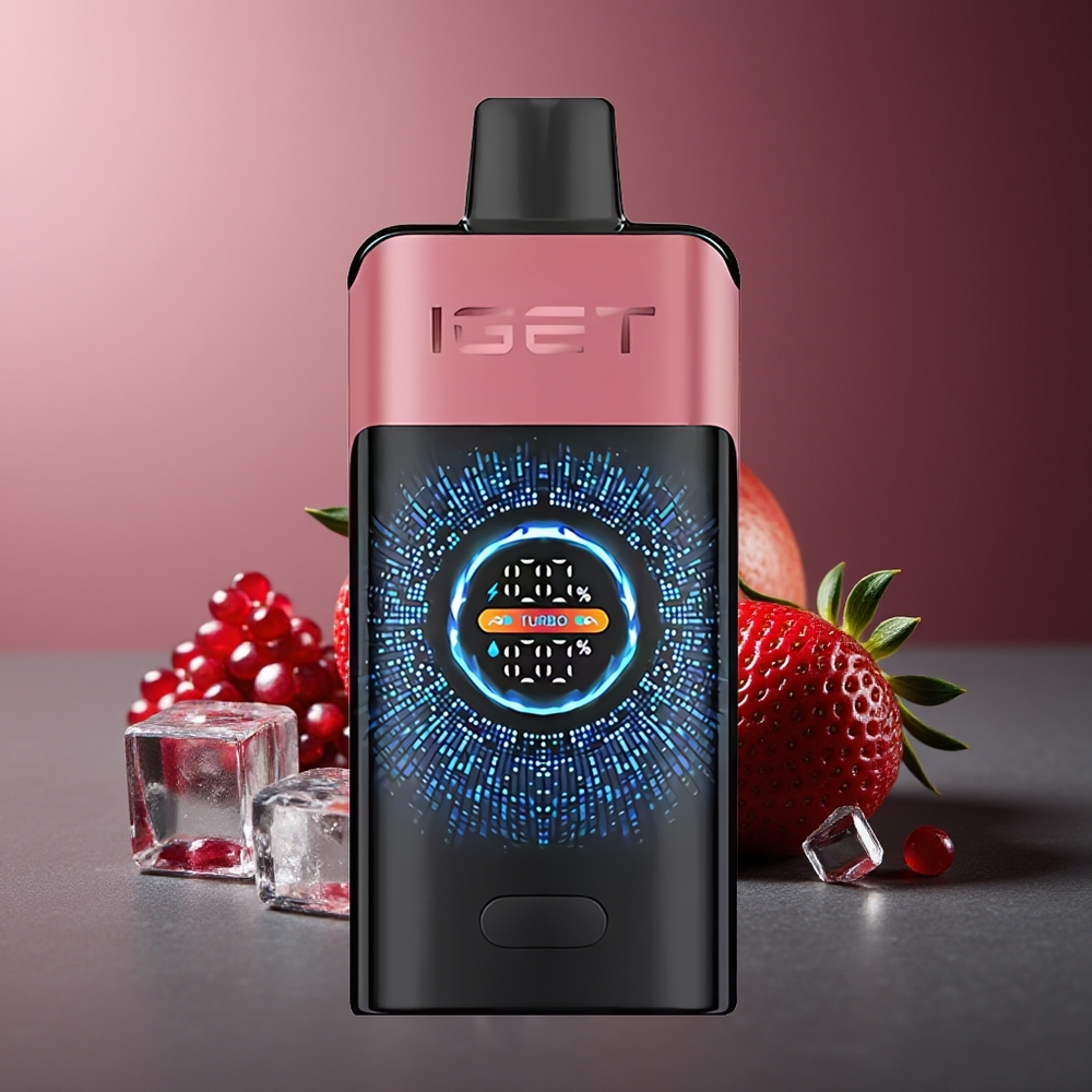 IGET ONE 12000 Pufuri Vape Dispozabil Capsuni Rodie Gheata cu Ecran Color Curbat Mare si Baterie 2700 mAh