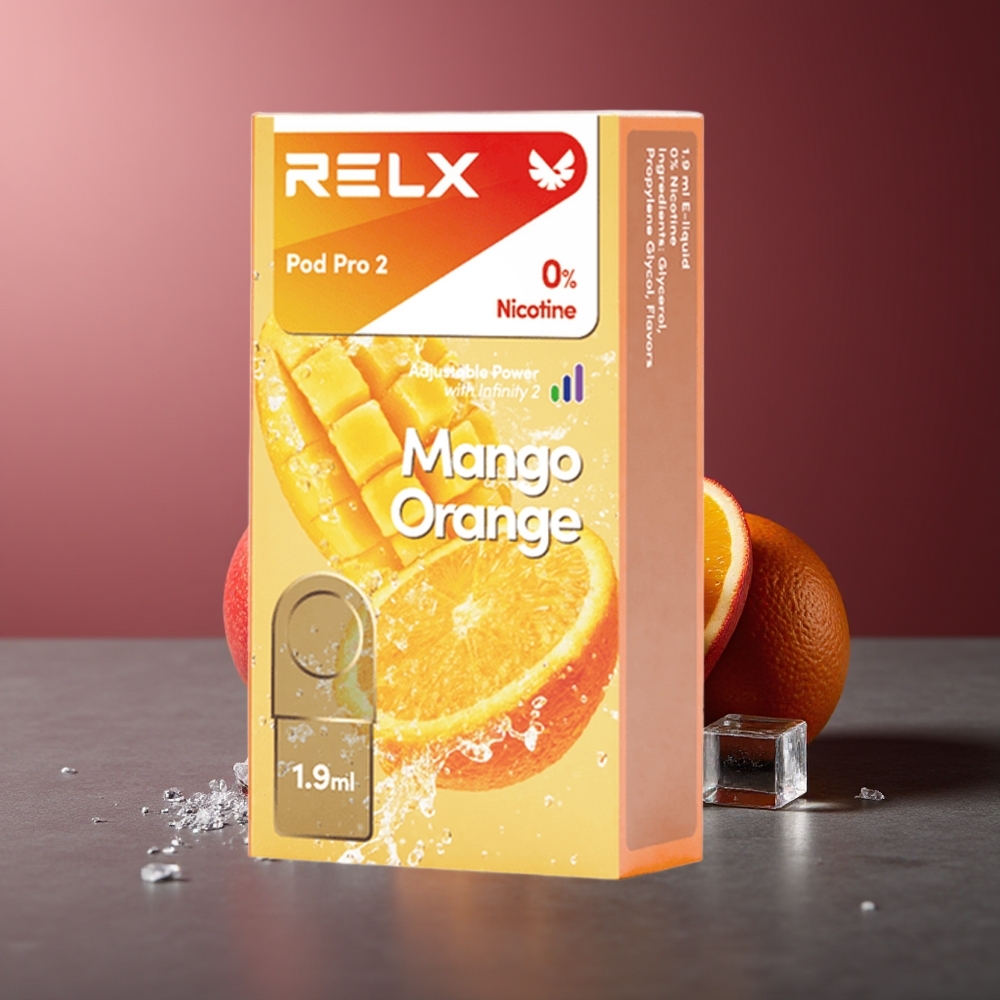RELX Pod Pro 2 600 de fumuri Mango Portocale 1,9ml 3 reglaje de tensiune