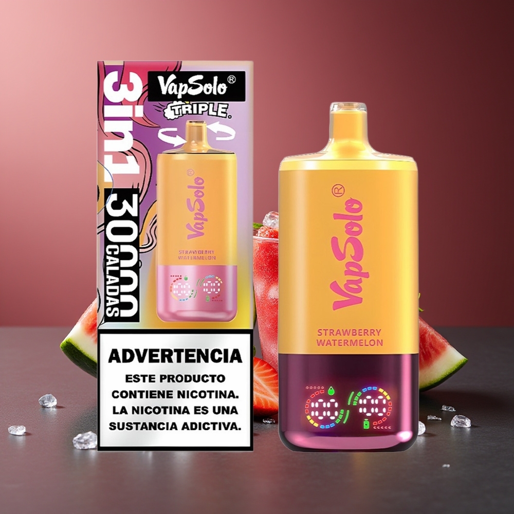 VapSolo Triple 30000 Pufs Capsuni Pepene și Lămâie piersică 40ml Type-C