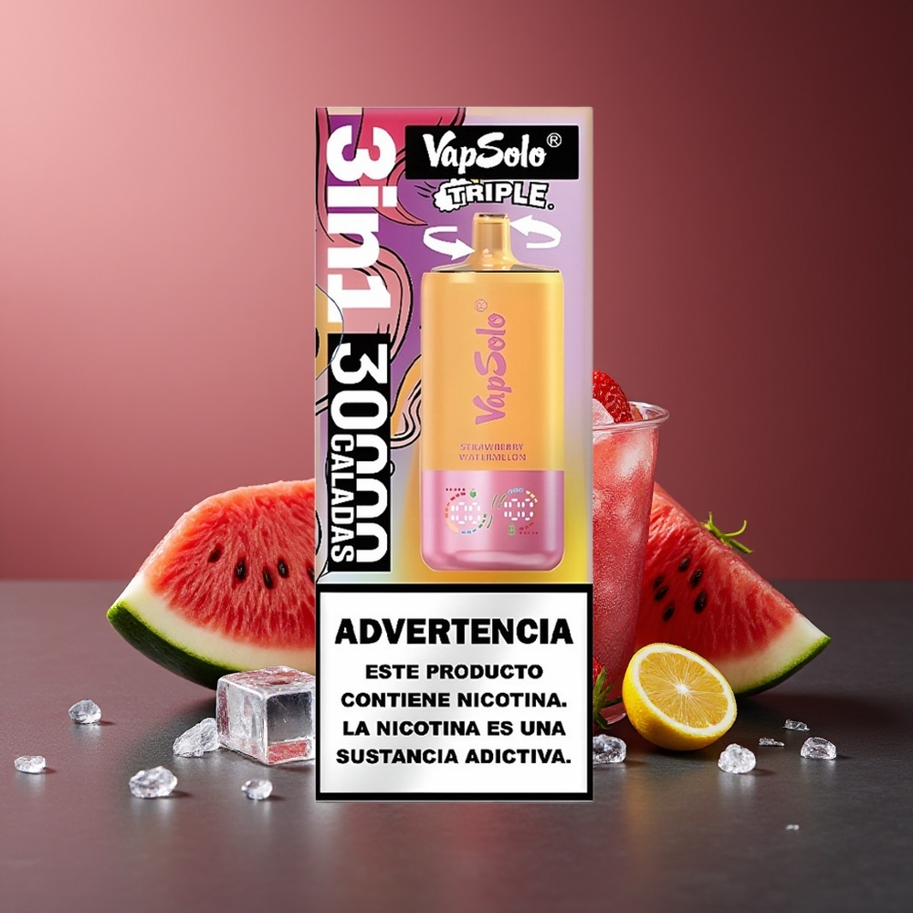 VapSolo Triple 30000 Pufs Capsuni Pepene și Lămâie piersică 40ml Type-C