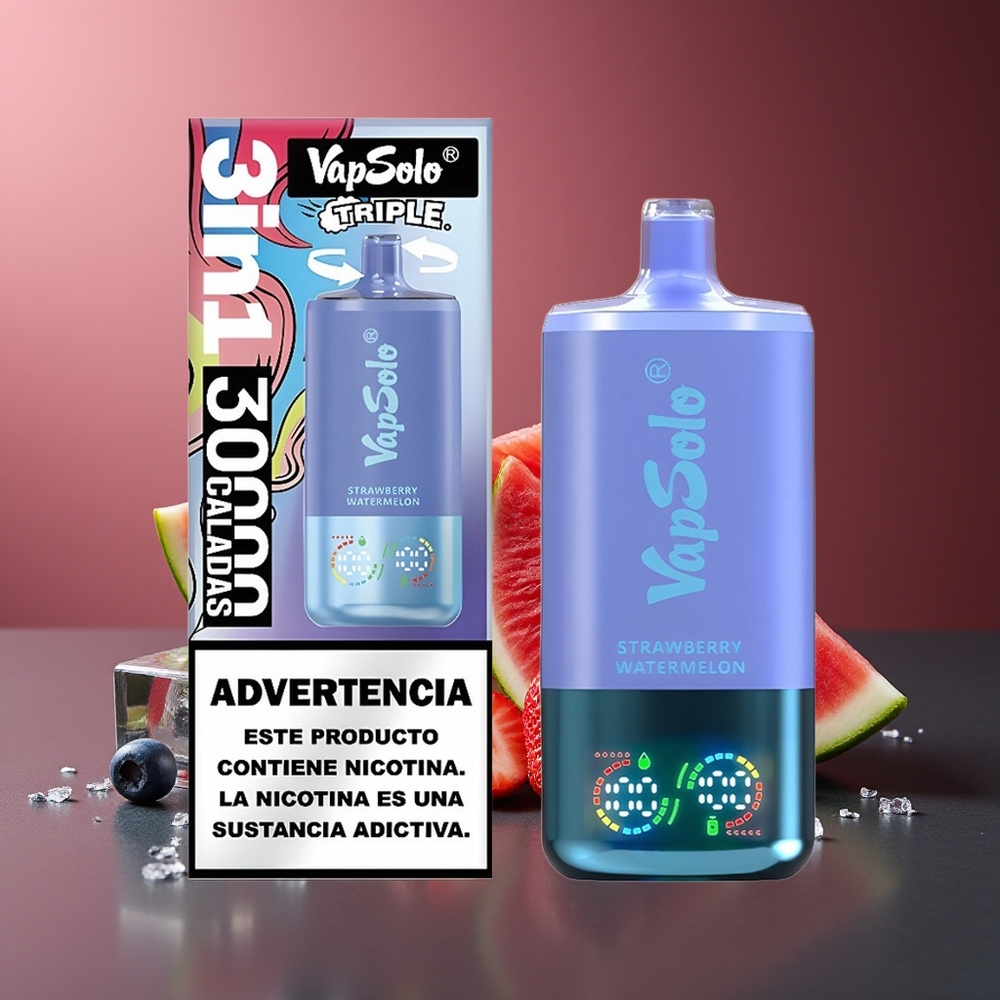 VapSolo Triple 30000 Pufuri Capsuni Pepene și Afine Gheață 40ml Type-C