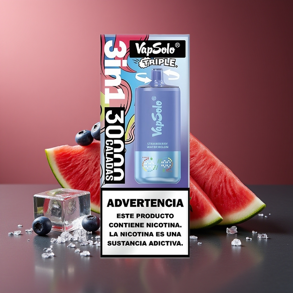 VapSolo Triple 30000 Pufuri Capsuni Pepene și Afine Gheață 40ml Type-C