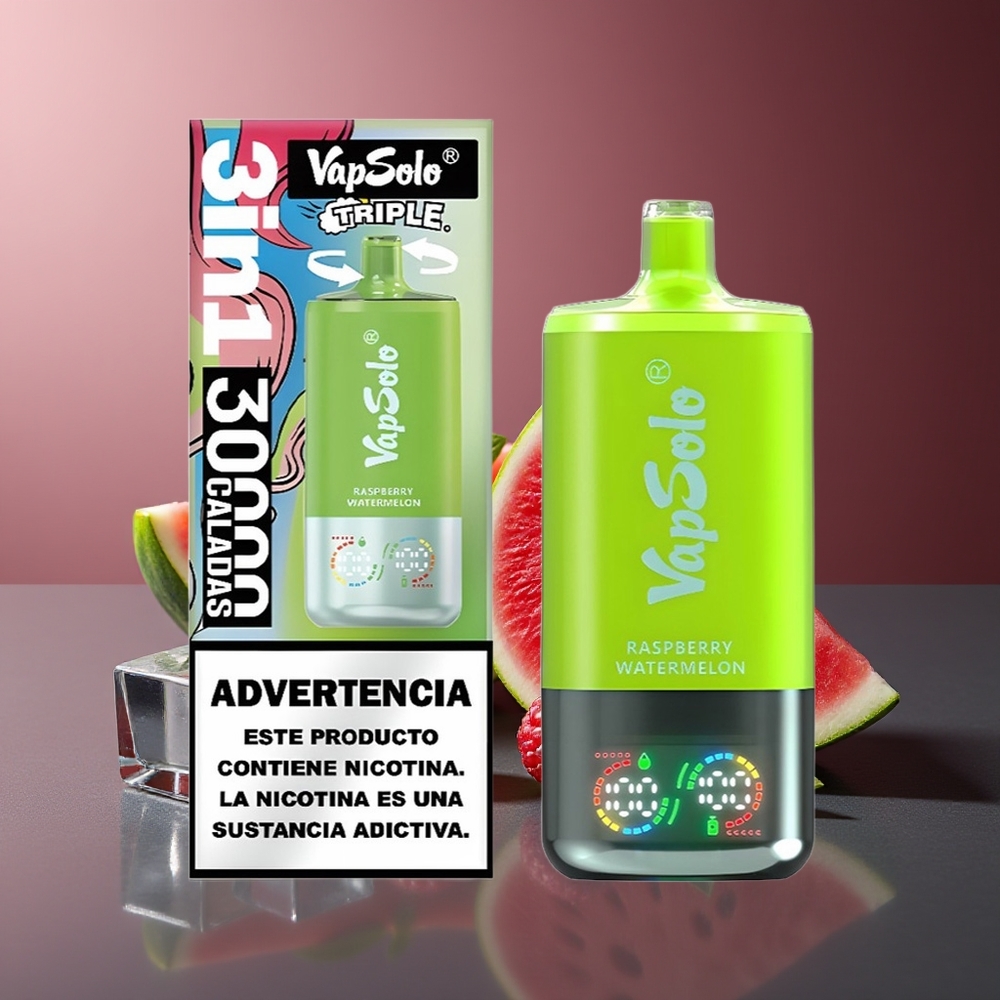 Vapsolo Triple 30000 Puffs 3 Rezervoare Zmeură Pepene Verde