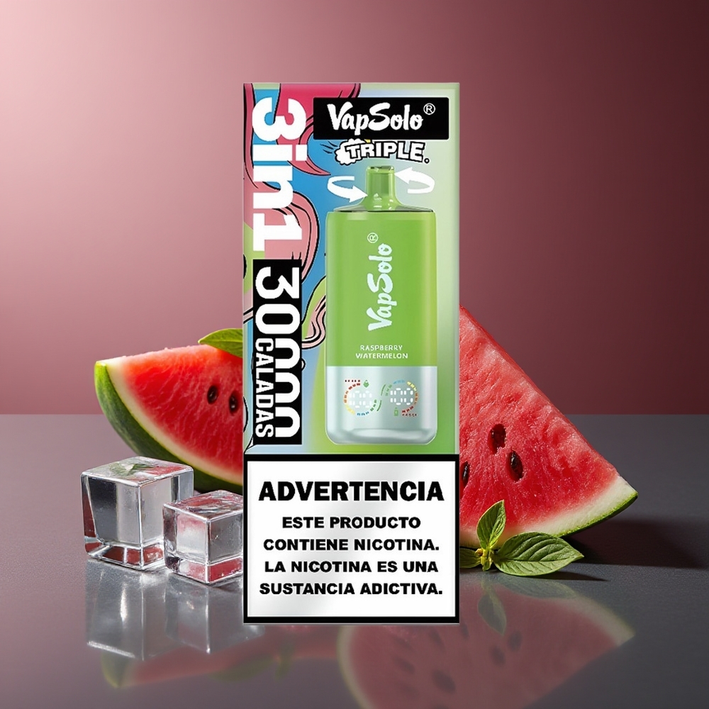Vapsolo Triple 30000 Puffs 3 Rezervoare Zmeură Pepene Verde