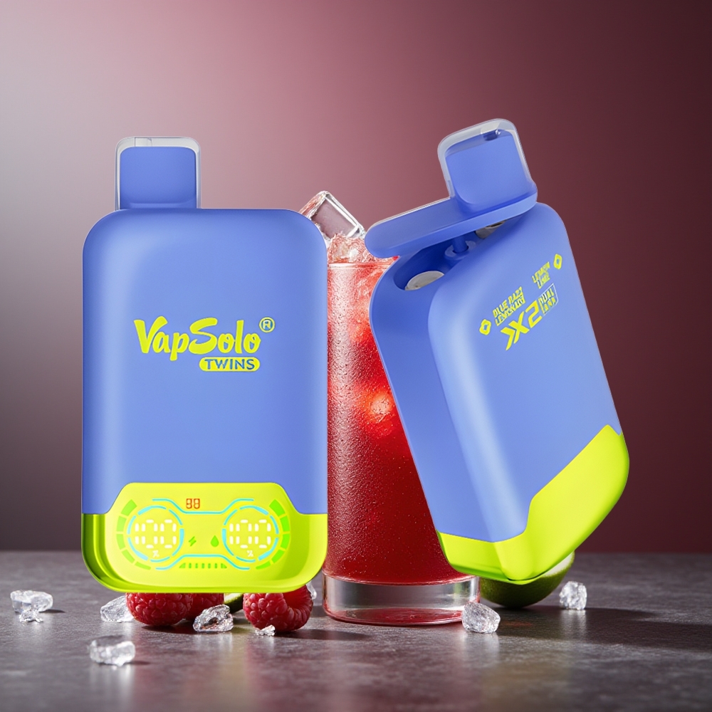 Vapsolo Twins 20000 Pufuri Dispozabil Vape Zmeură Albastră Limonadă & Lămâie Verde cu 40 ml și 2 Rezervoare