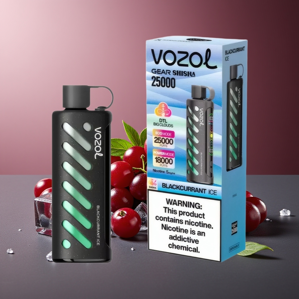 VOZOL Gear Shisha 25000 Pufuri 5mg Capsuna Neagra Gheata S.i.L.C Tech Dual Mesh